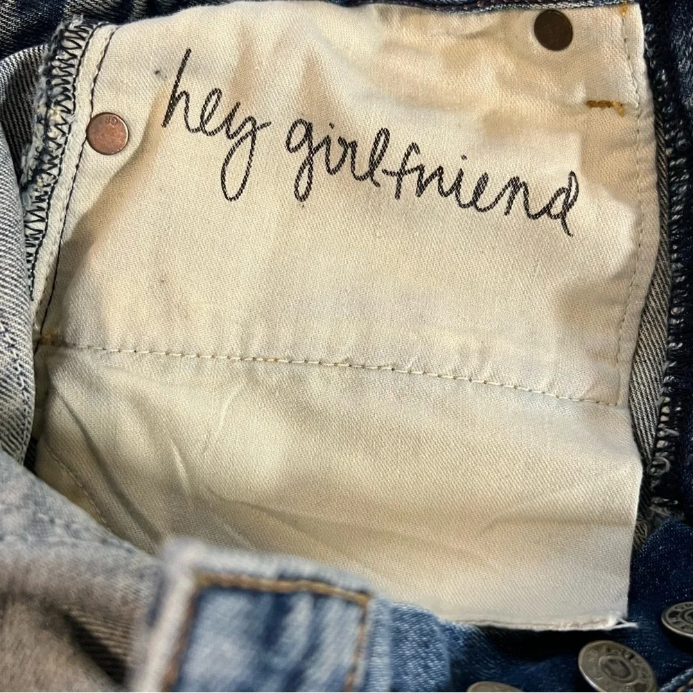 GRLFRND Cindy Fray Side Slit Button Fly Jean Shorts Patchwork High Rise Thrashed